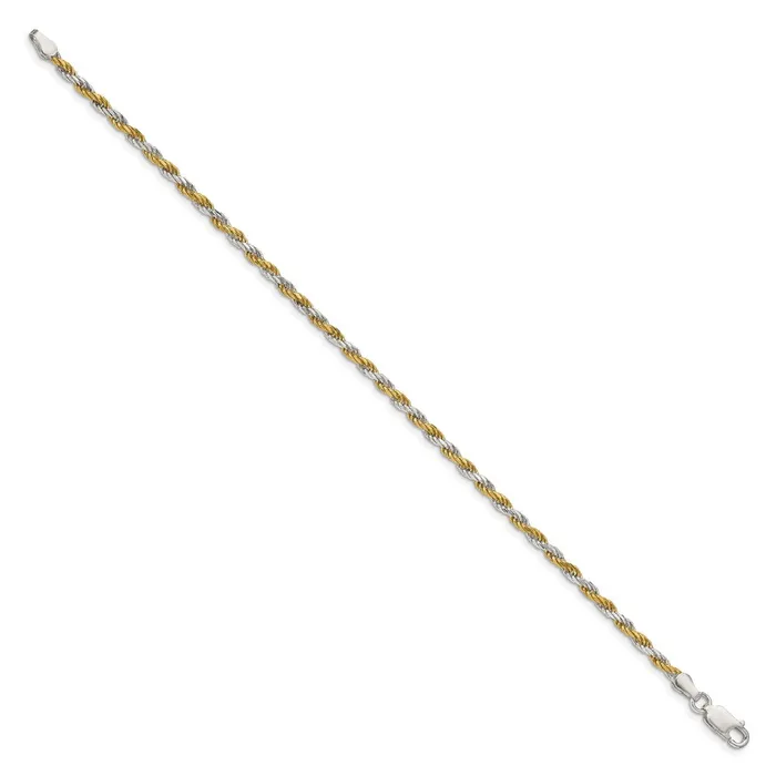 TreasureFineJewelers Rings Sterling Silver And Vermeil 25mm Diamondcut Rope Chain