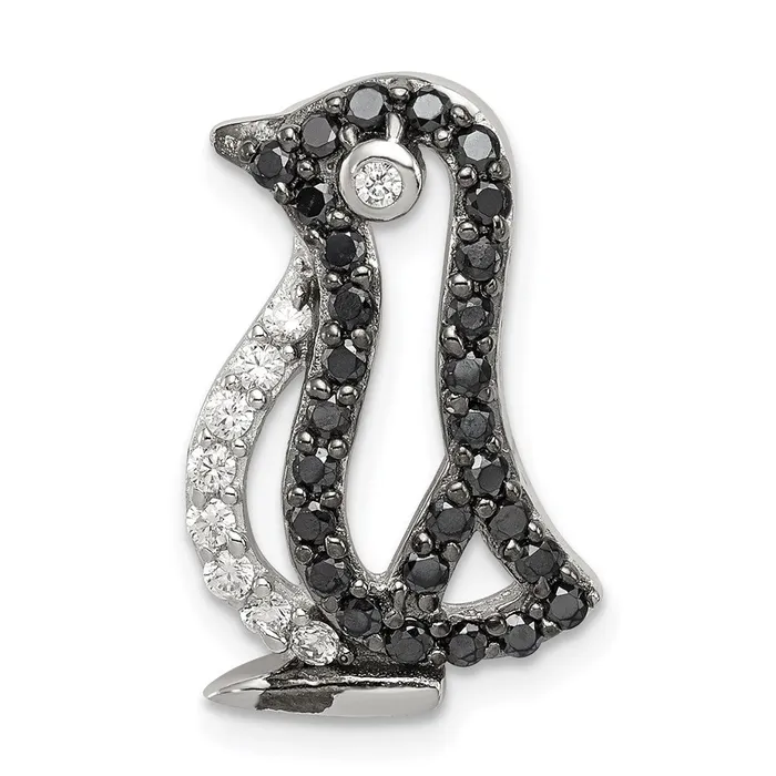 TreasureFineJewelers Rings Sterling Silver Black White CZ Penguin Chain Slide TreasureFineJewelers Rings Sterling Silver Black White CZ Penguin Chain Slide