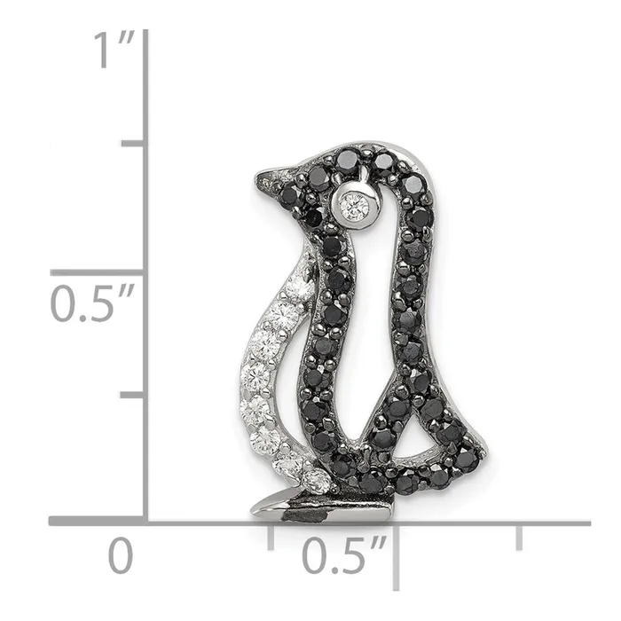 TreasureFineJewelers Rings Sterling Silver Black White CZ Penguin Chain Slide