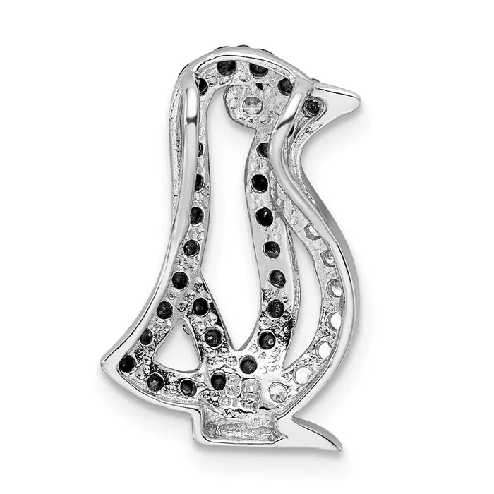 TreasureFineJewelers Rings Sterling Silver Black White CZ Penguin Chain Slide