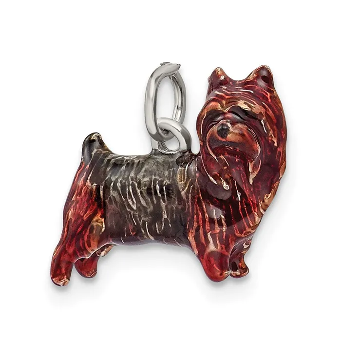TreasureFineJewelers Rings Sterling Silver Enameled Brown Sable Cairn Terrier Charm