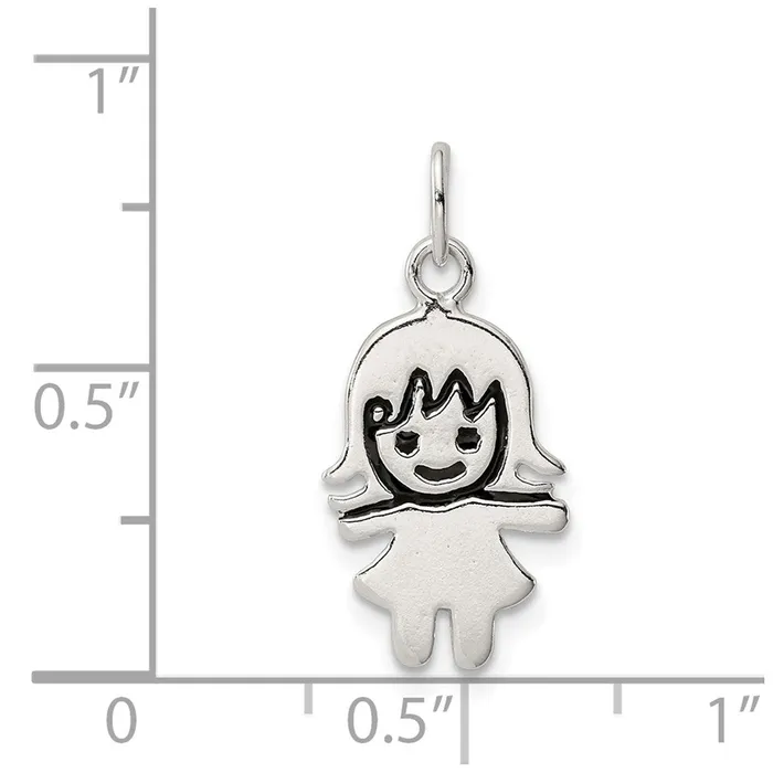 TreasureFineJewelers Rings Sterling Silver Enameled Girl Charm