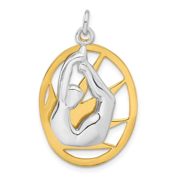 TreasureFineJewelers Rings Sterling Silver Goldtone Sunburst Yoga Pendant