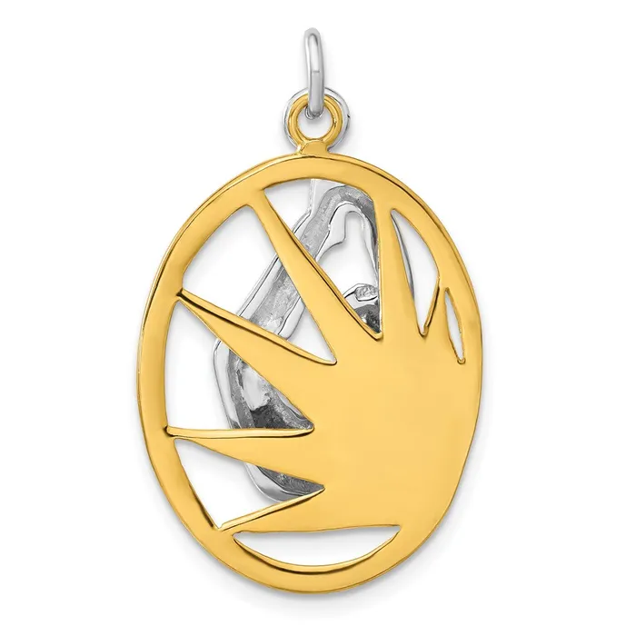 TreasureFineJewelers Rings Sterling Silver Goldtone Sunburst Yoga Pendant