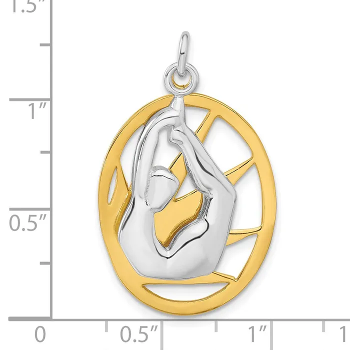 TreasureFineJewelers Rings Sterling Silver Goldtone Sunburst Yoga Pendant