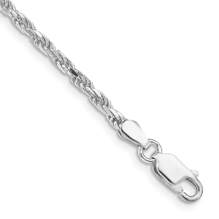 TreasureFineJewelers Rings Sterling Silver Rhodiumplated 25mm Diamondcut Rope Chain
