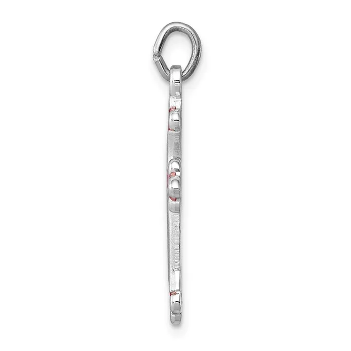 TreasureFineJewelers Rings Sterling Silver Rhodiumplated Pink Enameled Budded Cross Charm