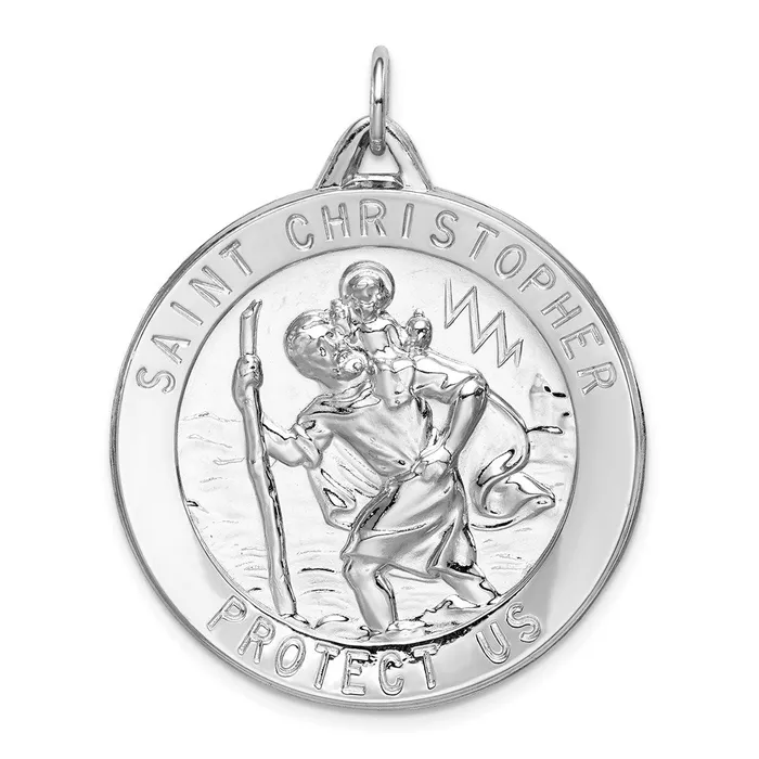 TreasureFineJewelers Rings Sterling Silver Rhodiumplated Saint Christopher Medal