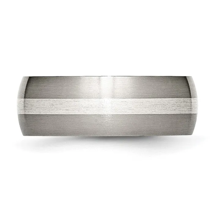 TreasureFineJewelers Rings Titanium Brushed wSterling Silver Inlay 8mm Band