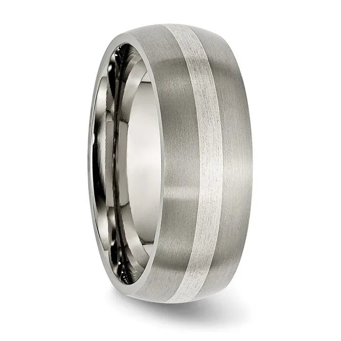 TreasureFineJewelers Rings Titanium Brushed wSterling Silver Inlay 8mm Band