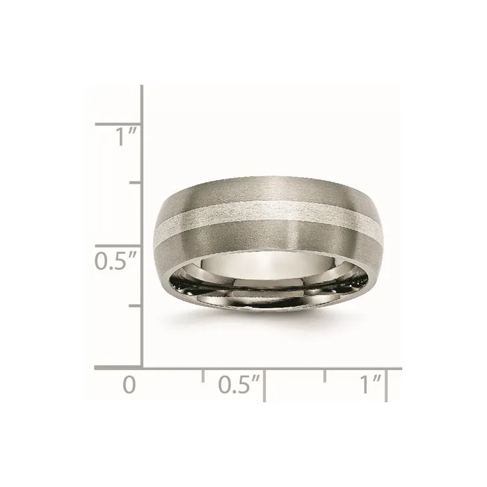 TreasureFineJewelers Rings Titanium Brushed wSterling Silver Inlay 8mm Band