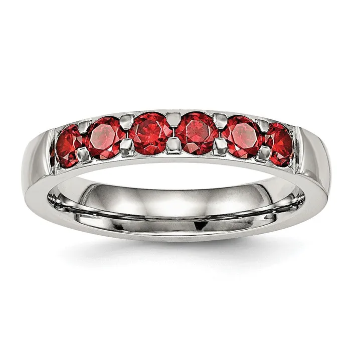 TreasureFineJewelers Stainless Steel Polished Red CZ 4mm Band Rings