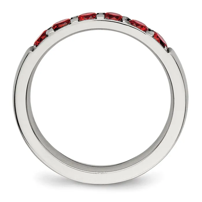 TreasureFineJewelers Stainless Steel Polished Red CZ 4mm Band Rings