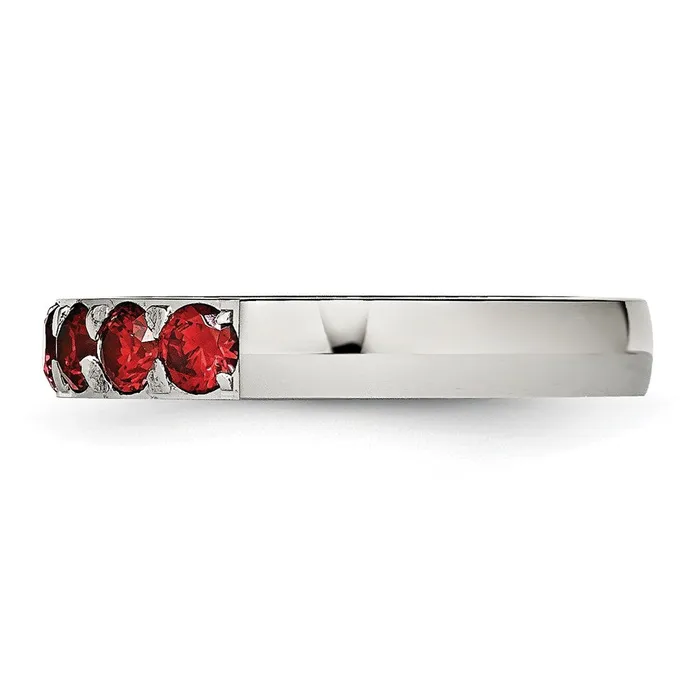 TreasureFineJewelers Stainless Steel Polished Red CZ 4mm Band Rings