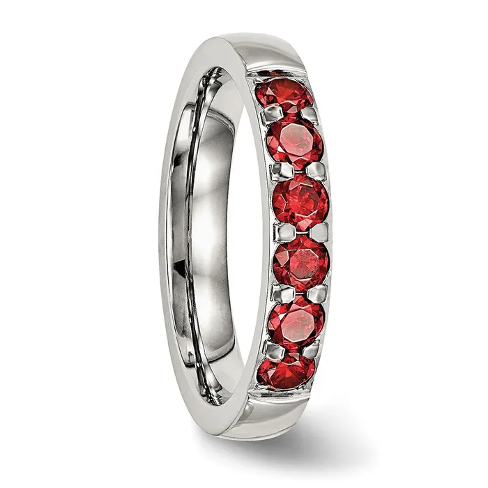 TreasureFineJewelers Stainless Steel Polished Red CZ 4mm Band Rings