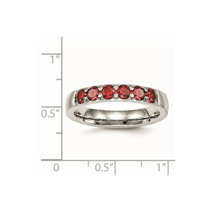 TreasureFineJewelers Stainless Steel Polished Red CZ 4mm Band Rings