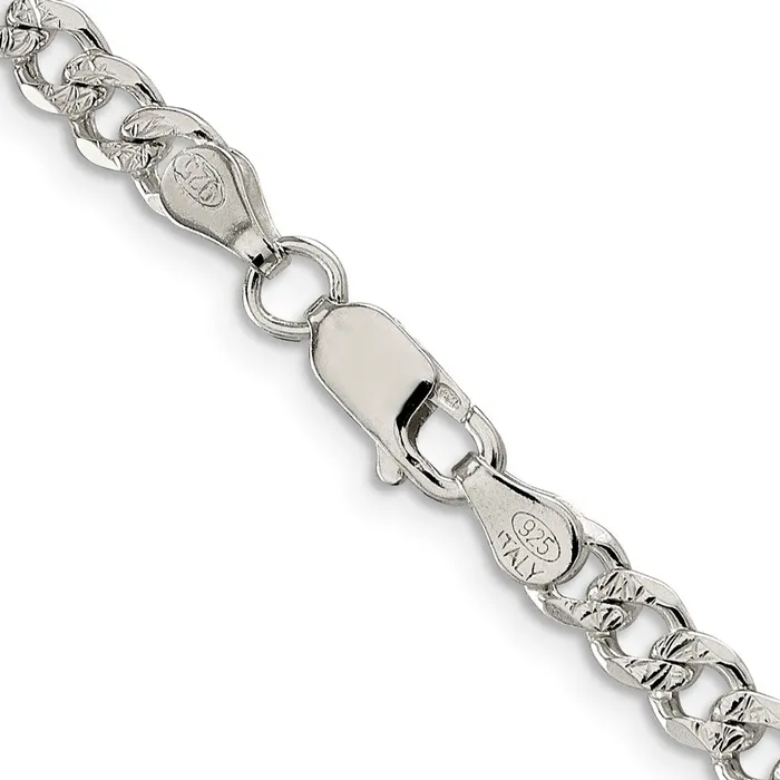 TreasureFineJewelers Sterling Silver 45mm Pave Curb Chain Rings