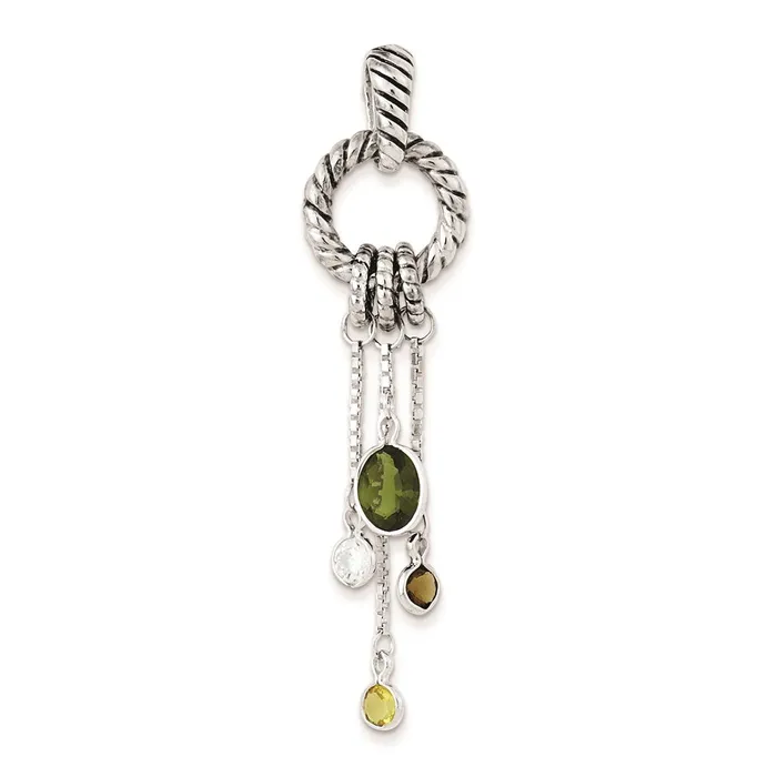 TreasureFineJewelers Sterling Silver Antiqued BrownGreenYellowClear CZ Pendant Necklaces TreasureFineJewelers Sterling Silver Antiqued BrownGreenYellowClear CZ Pendant Necklaces