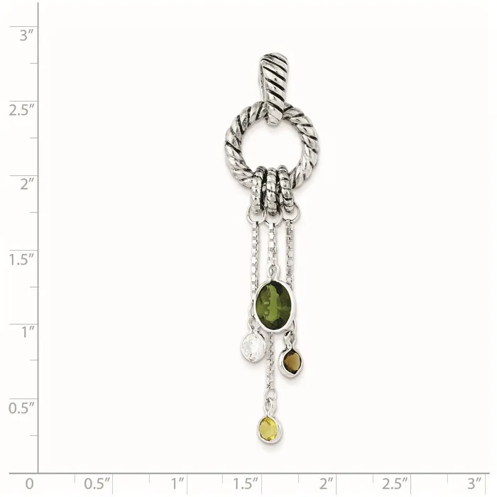 TreasureFineJewelers Sterling Silver Antiqued BrownGreenYellowClear CZ Pendant Necklaces