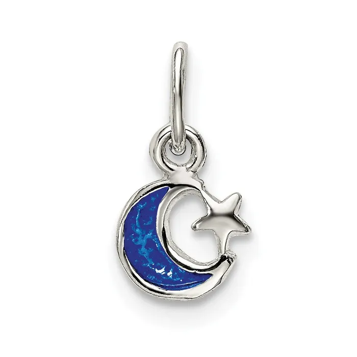 TreasureFineJewelers Sterling Silver Enameled Blue Moon and Star Charm Rings