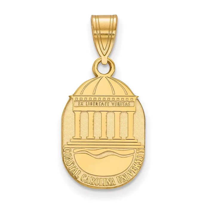 TreasureFineJewelers Sterling Silver Goldplated Coastal Carolina University Medium Crest Pendant Necklaces TreasureFineJewelers Sterling Silver Goldplated Coastal Carolina University Medium Crest Pendant Necklaces