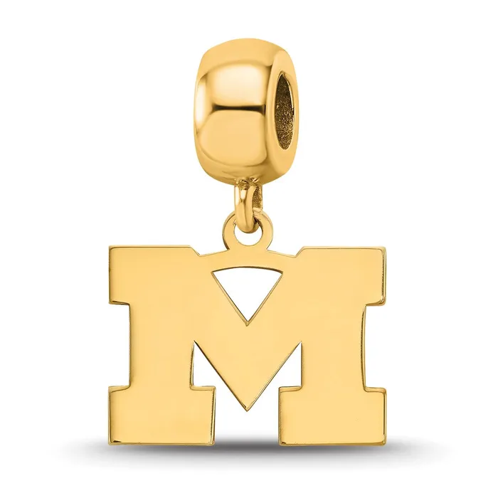 TreasureFineJewelers Sterling Silver Goldplated LogoArt University of Michigan Letter M Small Dangle Bead Charm Rings