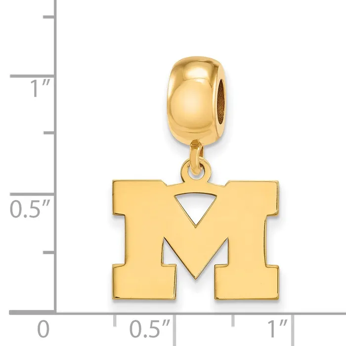 TreasureFineJewelers Sterling Silver Goldplated LogoArt University of Michigan Letter M Small Dangle Bead Charm Rings