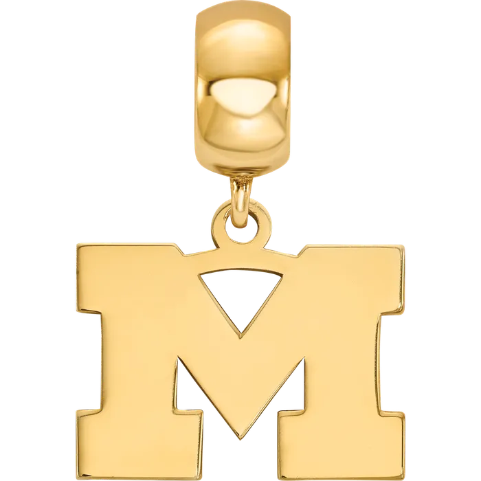 TreasureFineJewelers Sterling Silver Goldplated LogoArt University of Michigan Letter M Small Dangle Bead Charm Rings
