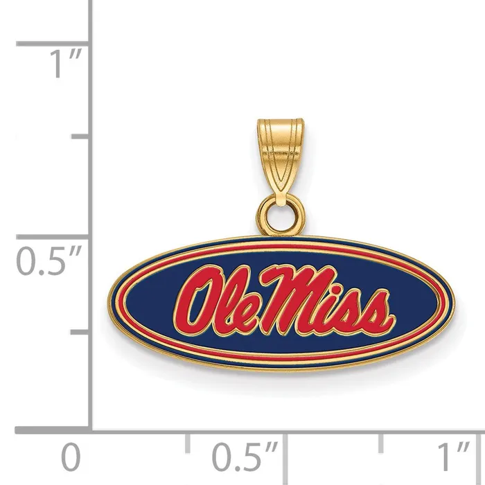 TreasureFineJewelers Sterling Silver Goldplated University of Mississippi Ole Miss Small Oval Enameled Pendant Necklaces