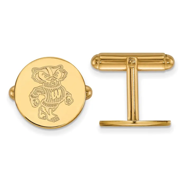 TreasureFineJewelers Sterling Silver Goldplated University of Wisconsin Badger Cuff Links Rings