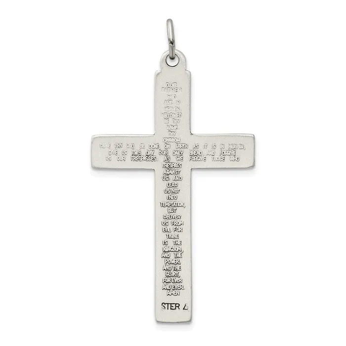 TreasureFineJewelers Sterling Silver Oxidized Cross w Prayer on Back Pendant Necklaces