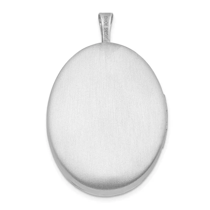 TreasureFineJewelers Sterling Silver Rhodplated 26mm Satin Enameled Flower Scroll Oval Locket Rings
