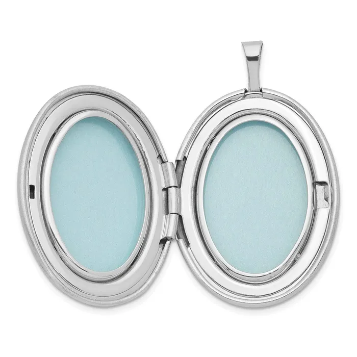 TreasureFineJewelers Sterling Silver Rhodplated 26mm Satin Enameled Flower Scroll Oval Locket Rings