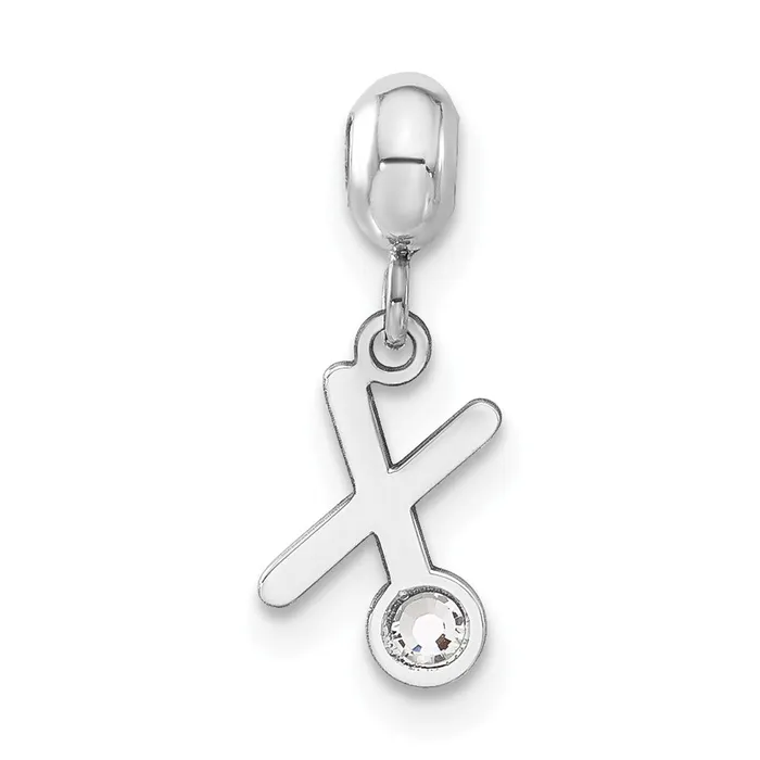 TreasureFineJewelers Sterling Silver Rhodiumplated MeMi Letter X wSwarovski Crystal Charm Rings