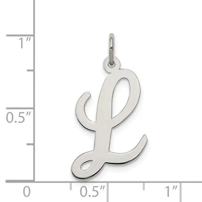 TreasureFineJewelers Sterling Silver Rhodiumplated Script Letter L Initial Charm Necklaces