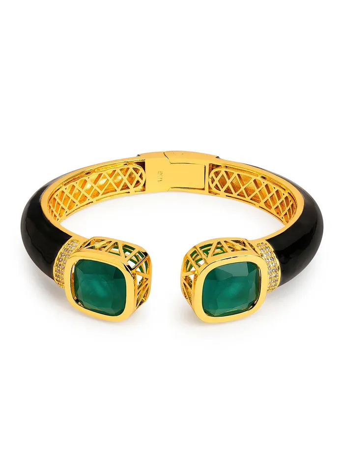 Bracelets Green Glow CZ Black Enameled Kada Bracelet Curio Cottage Bracelets Green Glow CZ Black Enameled Kada Bracelet Curio Cottage