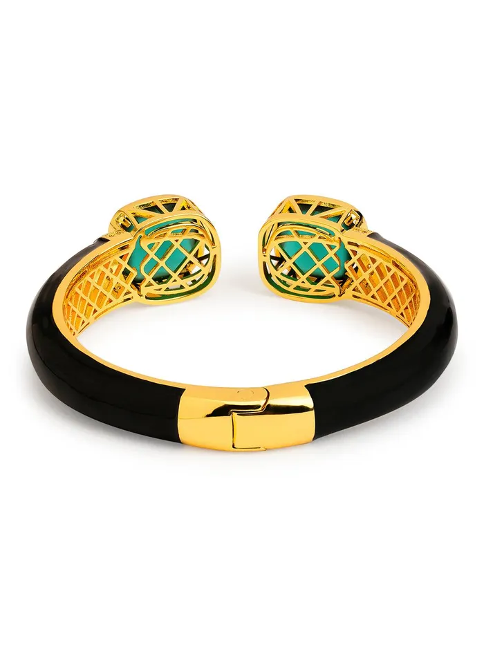 Bracelets Green Glow CZ Black Enameled Kada Bracelet Curio Cottage Bracelets Green Glow CZ Black Enameled Kada Bracelet Curio Cottage