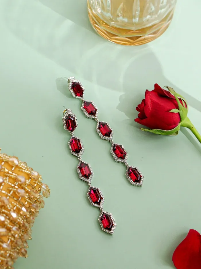 Curio Cottage Earrings Garnet Grandeur CZ Shoulder Duster Earrings Curio Cottage Earrings Garnet Grandeur CZ Shoulder Duster Earrings