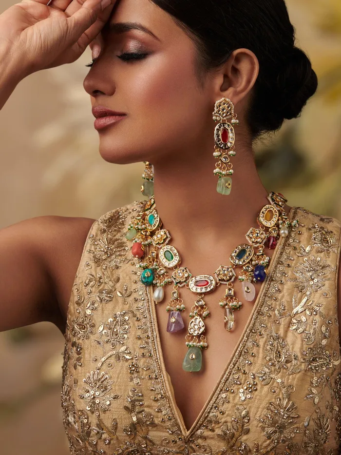 Curio Cottage Earrings Victorian Elegance Multicolored Kundan Necklace Set With Earrings