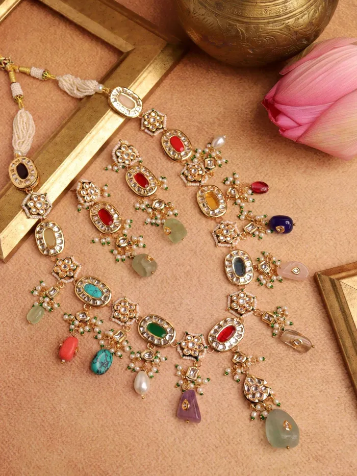 Curio Cottage Earrings Victorian Elegance Multicolored Kundan Necklace Set With Earrings