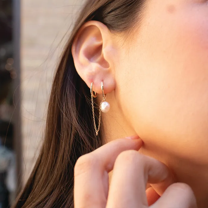 Gold Plated Pearl Hoop Ear Cuff Combo Earrings Eklexic Earrings