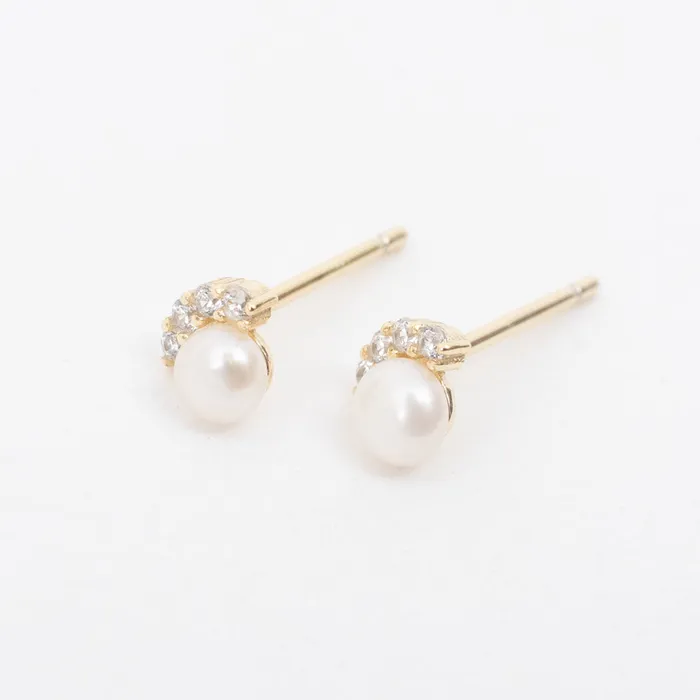 Gold Plated Sunshine Pearl and Cubic Studs Silver Lotus Earrings