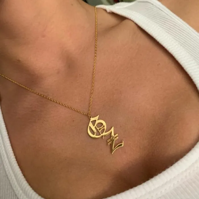 Gothic Double Letter Custom Necklace KHLOE JEWELS Custom Jewelry Necklaces