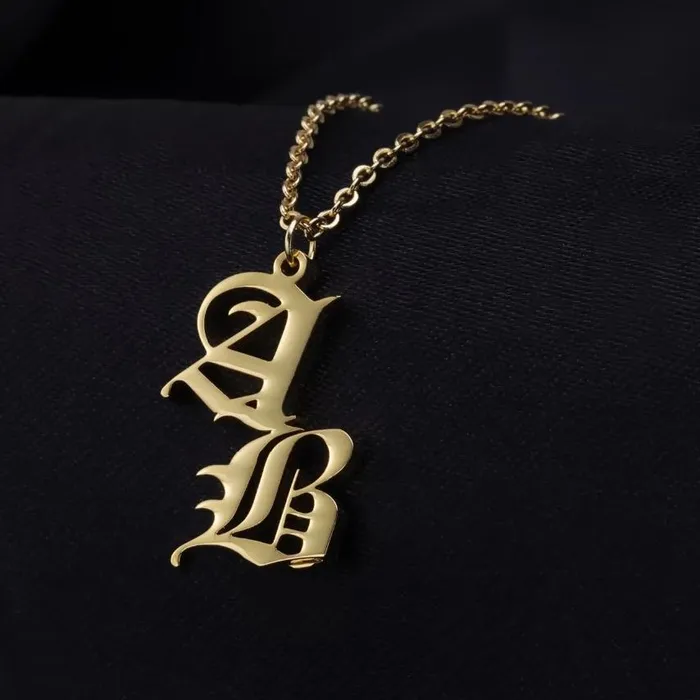 Gothic Double Letter Custom Necklace KHLOE JEWELS Custom Jewelry Necklaces