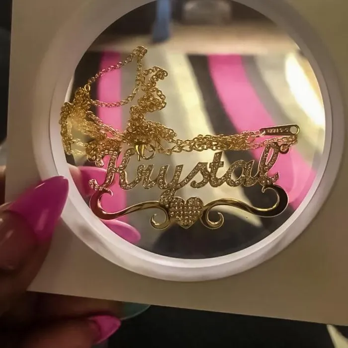 KHLOE JEWELS Custom Jewelry Necklaces Flourish Heart CZ Custom Nameplate