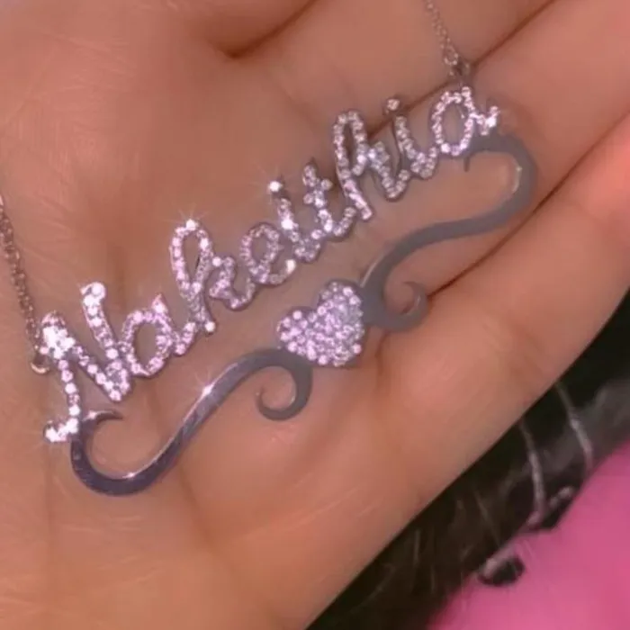 KHLOE JEWELS Custom Jewelry Necklaces Flourish Heart CZ Custom Nameplate