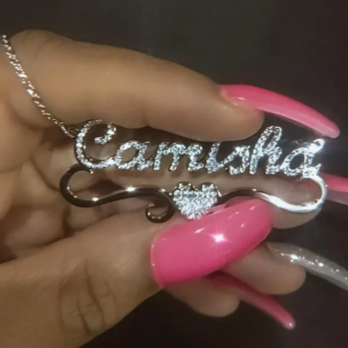 KHLOE JEWELS Custom Jewelry Necklaces Flourish Heart CZ Custom Nameplate