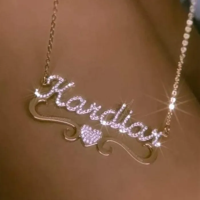 KHLOE JEWELS Custom Jewelry Necklaces Flourish Heart CZ Custom Nameplate
