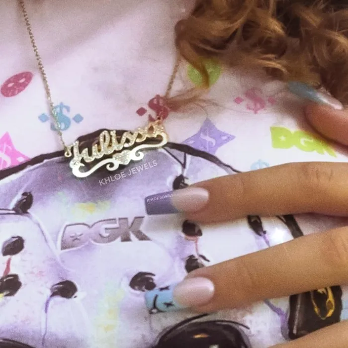 KHLOE JEWELS Custom Jewelry Necklaces Flourish Heart CZ Custom Nameplate