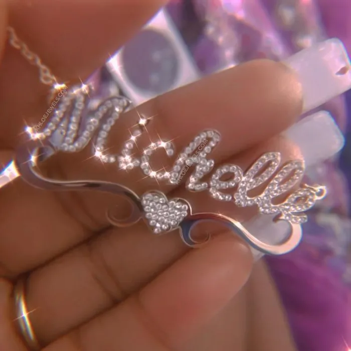 KHLOE JEWELS Custom Jewelry Necklaces Flourish Heart CZ Custom Nameplate
